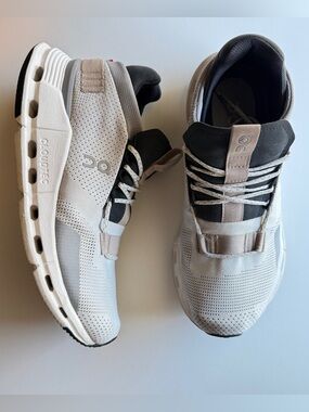 On Cloudnova Sneakers White Sand Running Walking Shoes Womens Size 8.5